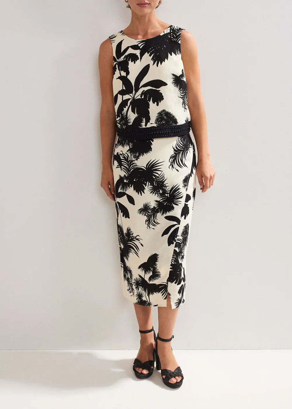 Stylish Modern Tropical Print Linen Top