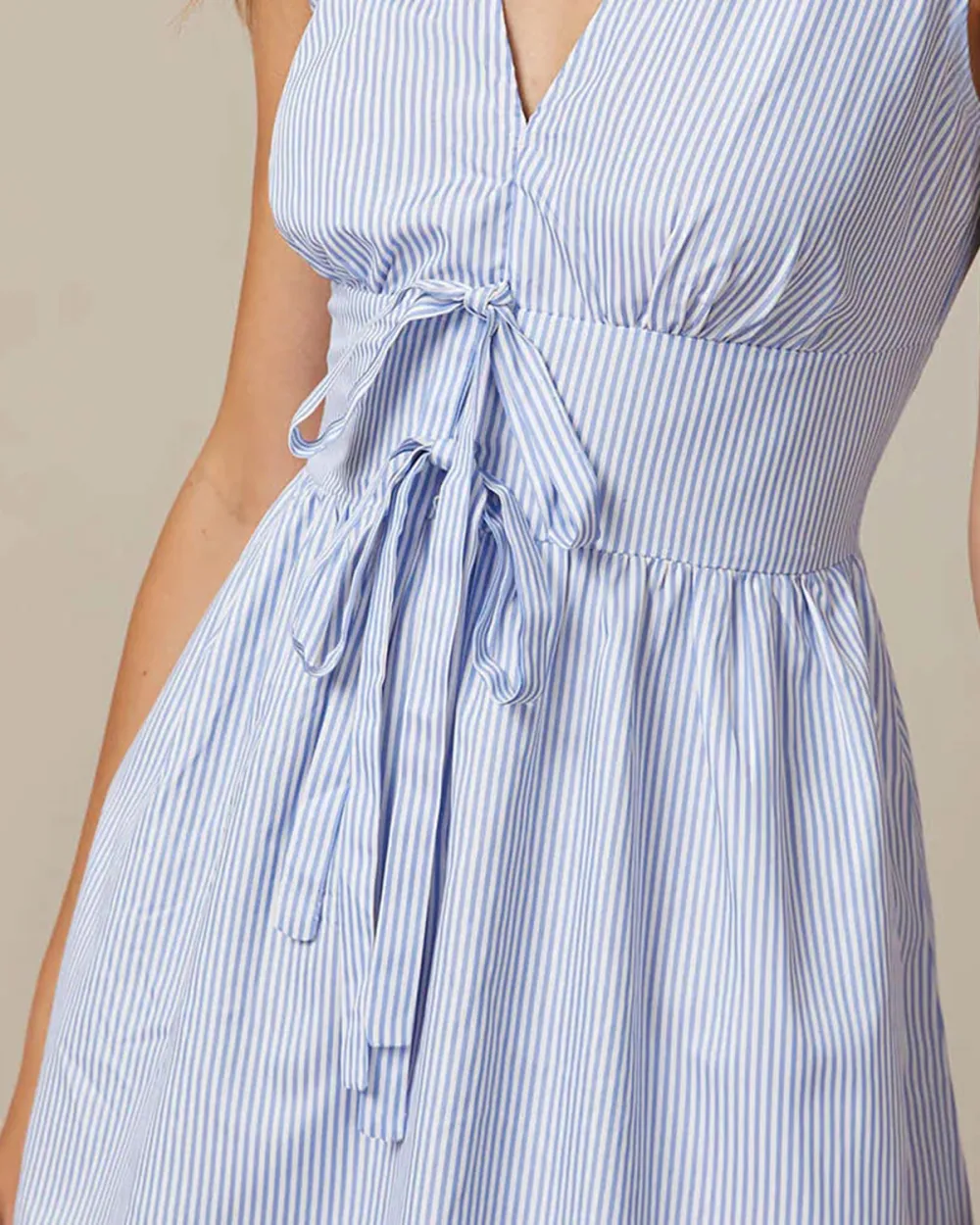 Deep V Neck Blue Dress