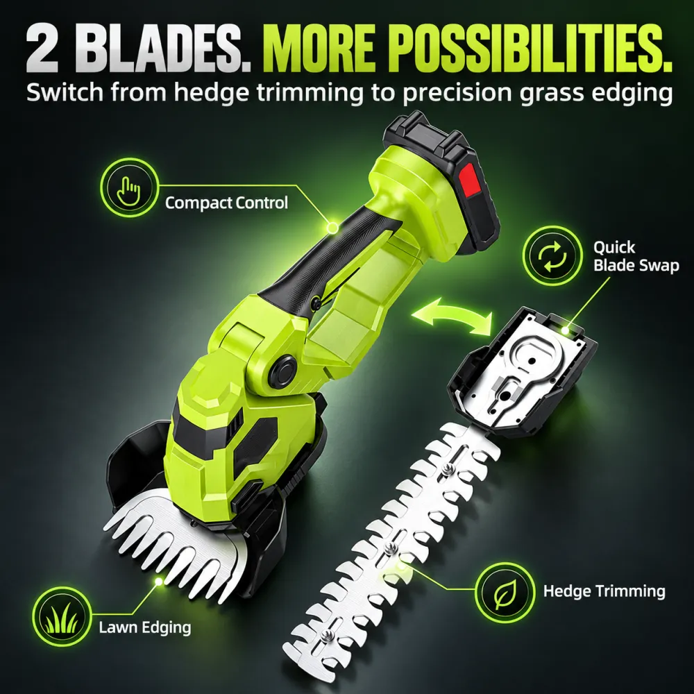 ✂️ LIMITED-TIME 50% OFF 🌳 Cordless Hedge Trimmer & Grass Shear — 2-in-1, 45° Pivoting Head, 0.9kg