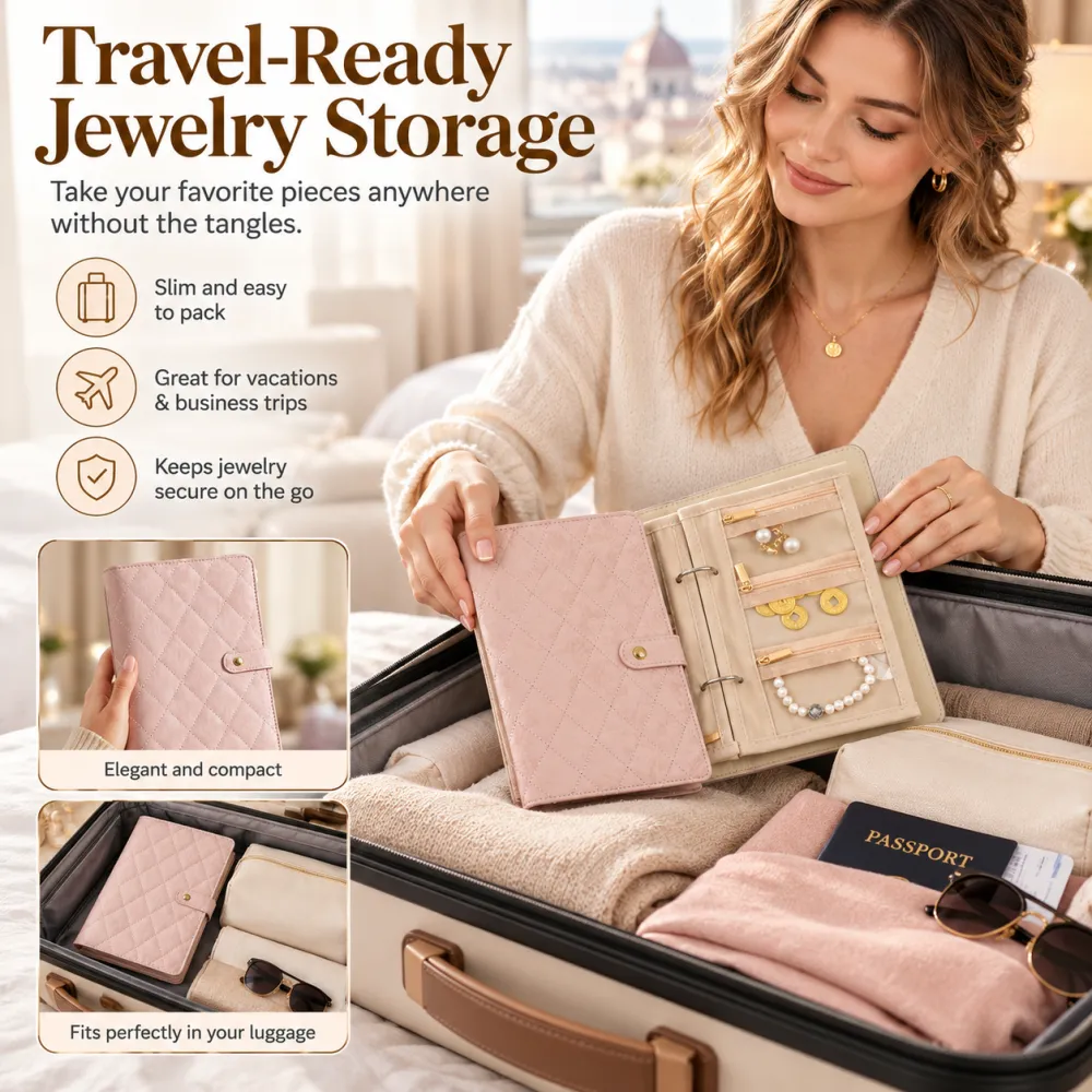 Luxury Quilted Durable Storage Organizer Booklet — Cream Waterproof Accessory Holder with Clear Pockets, Multi-Layer Compartments, Card & Ticket Slots, 5-Day Travel Ready, Bedroom Vanity Upgrade Gift