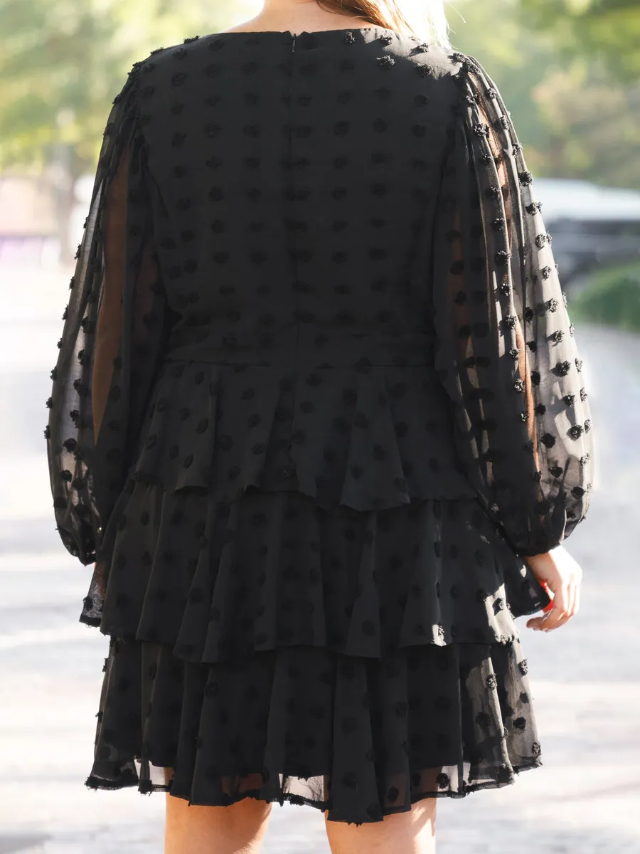 V-Neck Layered Ruffled Loose Fitting Dress