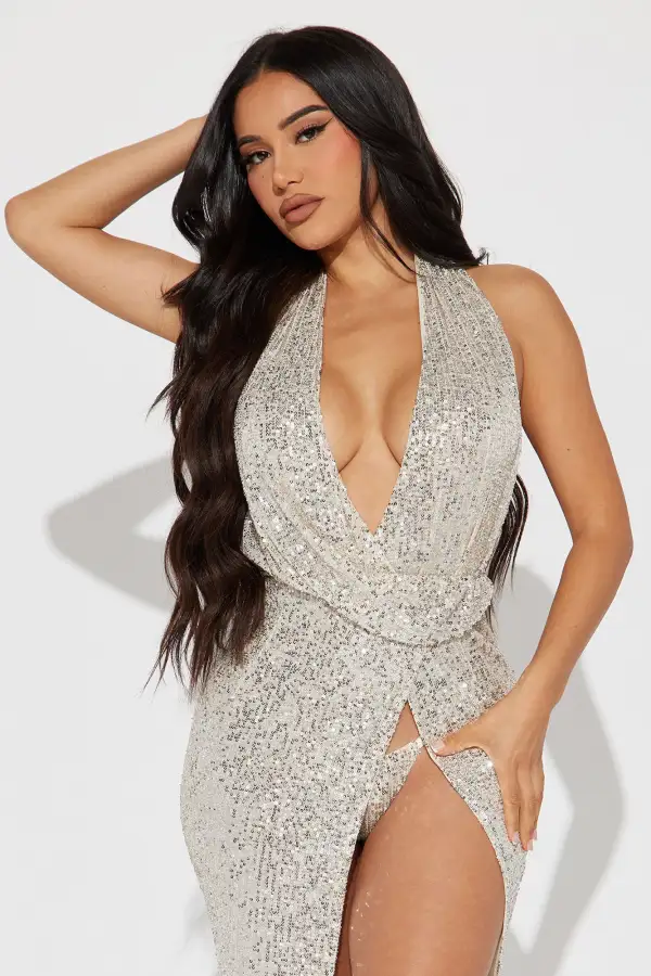 Galore Fantasy Sequin Maxi Dress - Silver