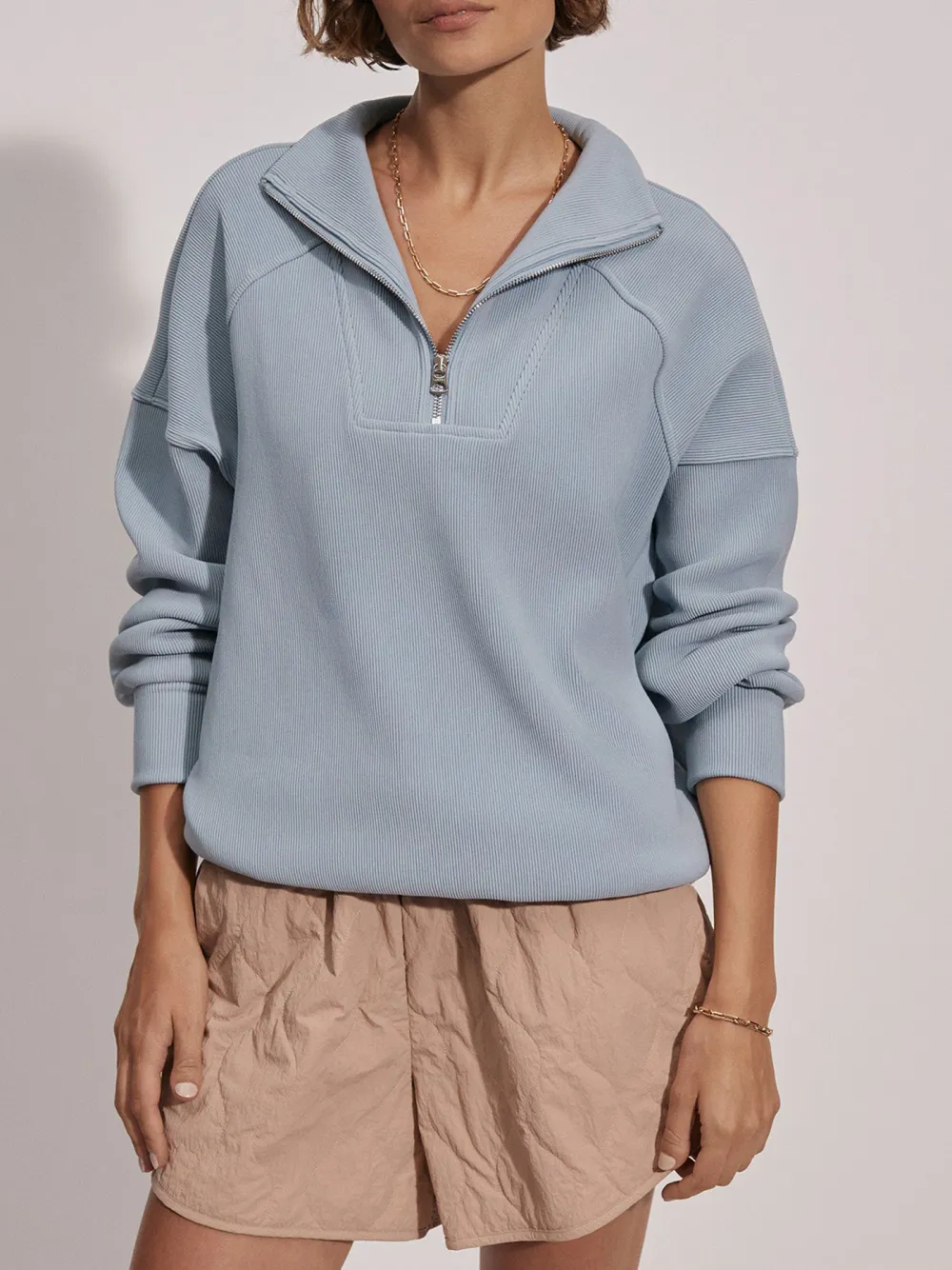 Modern Half-Zip Stand-Collar Waffle Sweatshirt