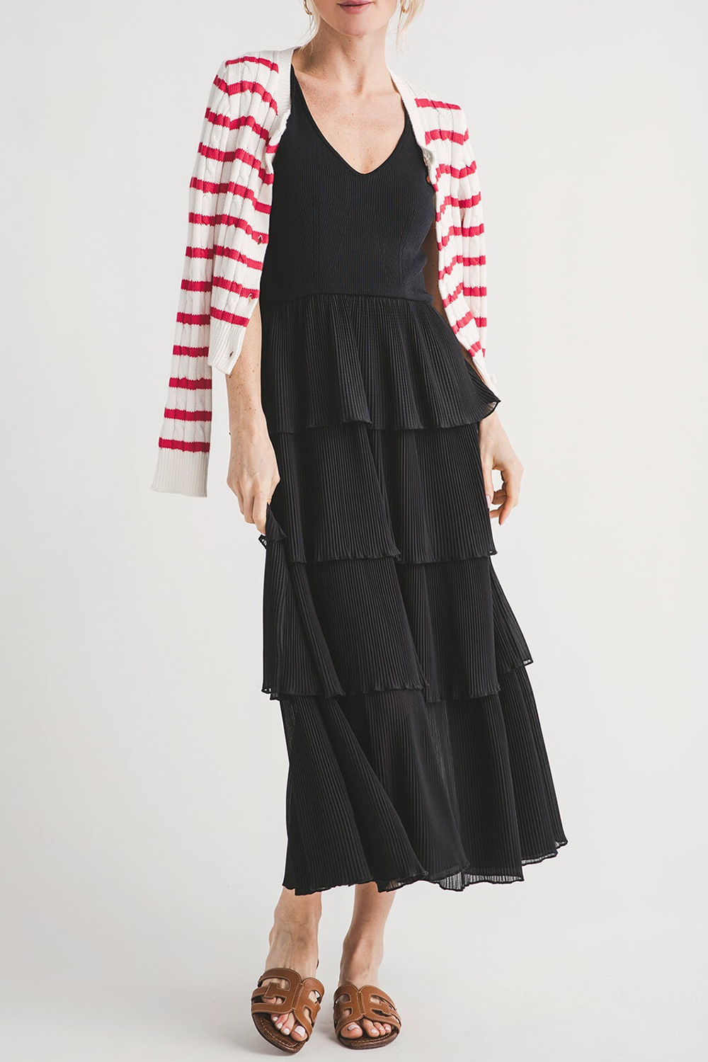 Merci Pleated Tiered Midi Dress - black