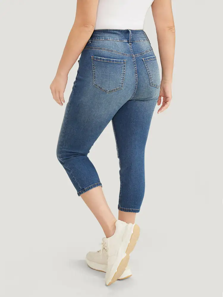 Very Stretchy High Rise Medium Wash Cropped Jeans