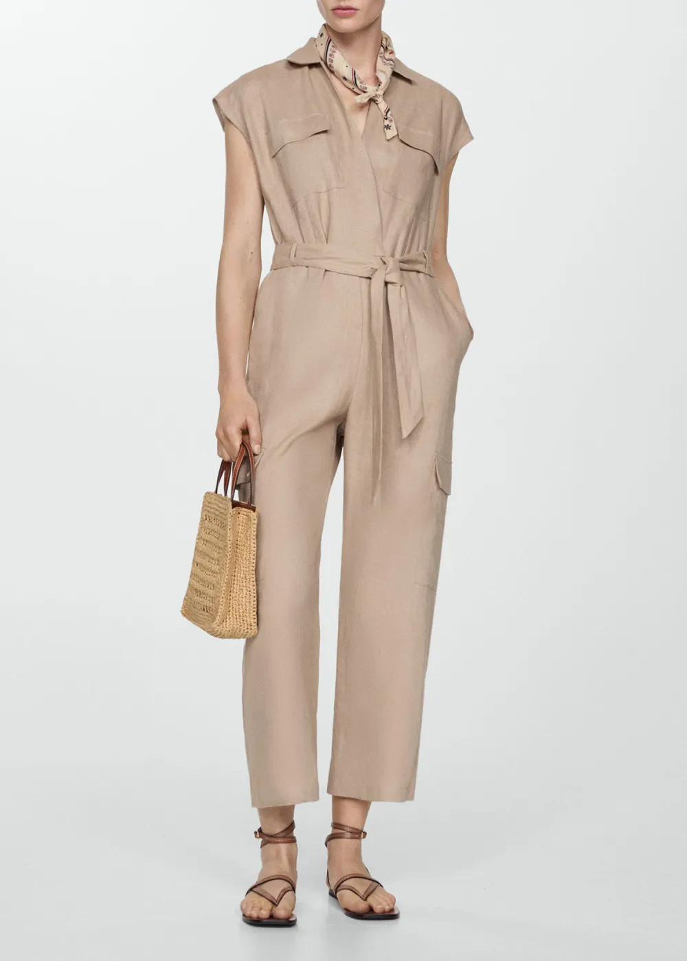 Cargo-style linen jumpsuit