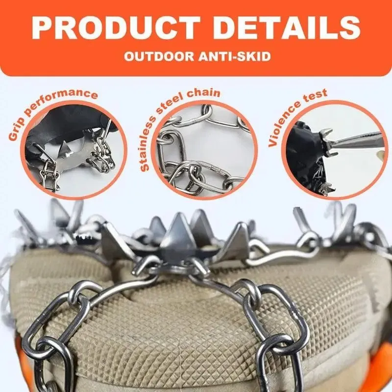 Outdoor 8-Tooth / 10-Tooth Ice Cleats Anti-Slip Shoe Covers, Sole Spike Chain Grips for Men Women, Snow Ice Traction Crampons