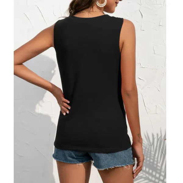 Buttoned Deep V Tank