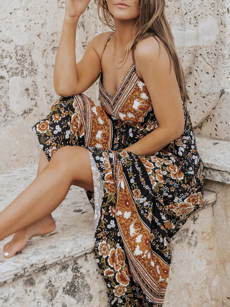 Sexy Bohemian halter print dress