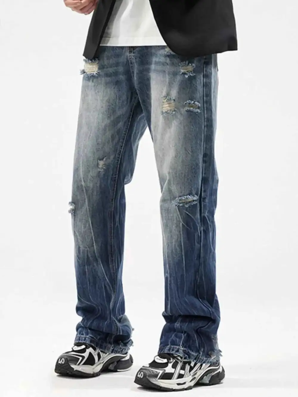 Easywear Distressed Wide Leg Jeans