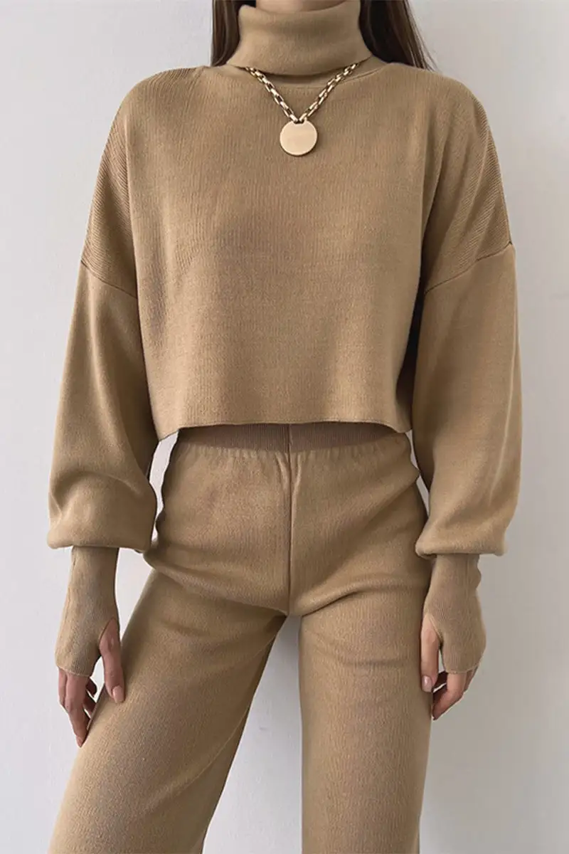 Lucía® | Casual solid color turtleneck long sleeve two piece sweater