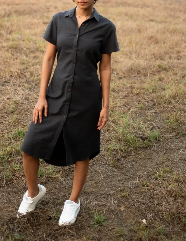 Black Cotton Shirt Dress