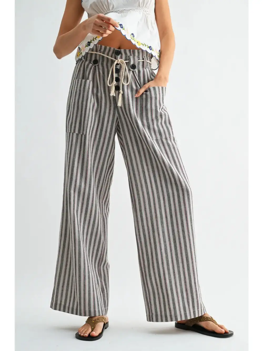Striped Drawstring Linen Pants