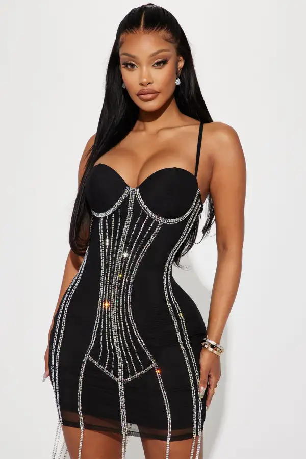 Show Me A Dance Embellished Mini Dress - Black