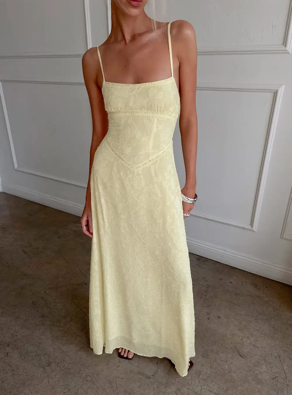 Strapless Draped Lace Detail Maxi Dress