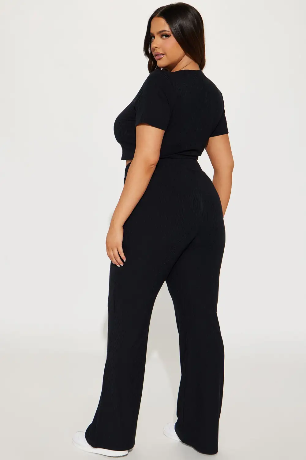 In A Mood Ribbed Pant Set - Black