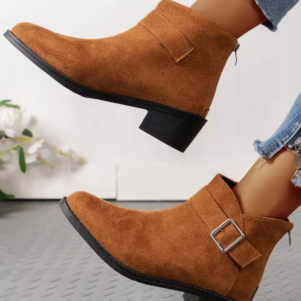 Polished Pointed Toe Block Heel Boots