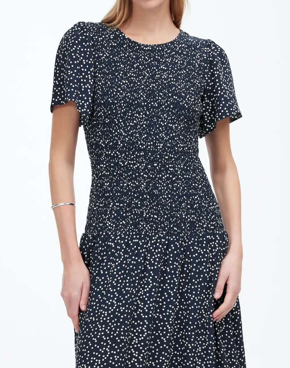 Flutter-Sleeve Smocked Maxi Dress in Floral