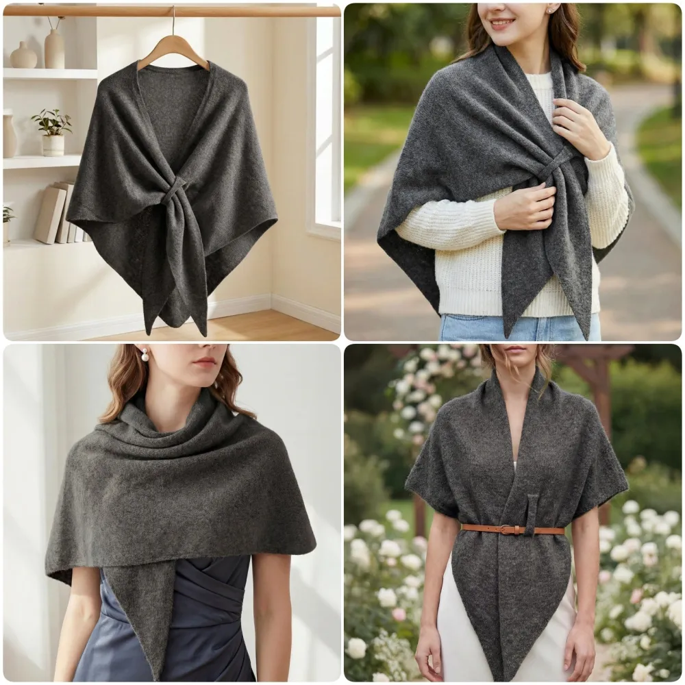 2026 Spring/Fall Faux Cashmere Lazy Style Multi-Color Loose Shawl for Women Warm Triangle Scarf Cape Layering Outerwear