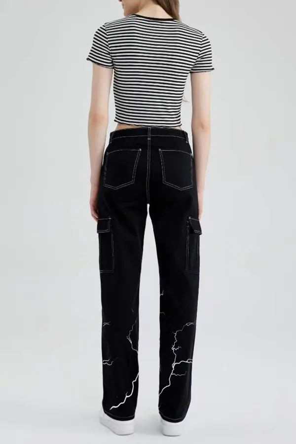 Wide Leg Lightning Print Cargo Pants