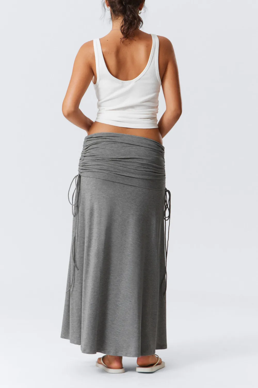 Drawstring Ruched Waist Maxi Skirt