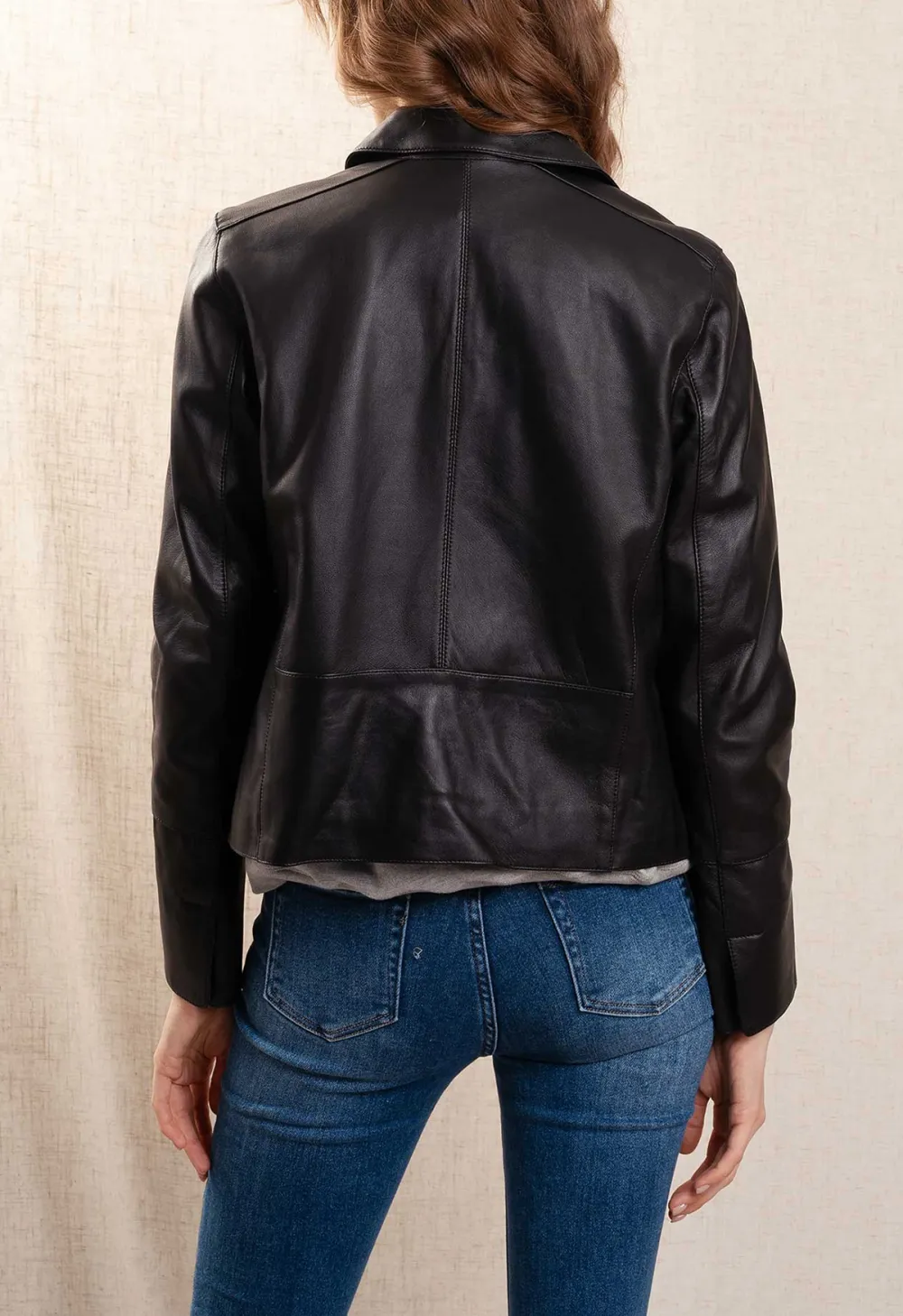Casual Fit Leather Jacket with Patchwork