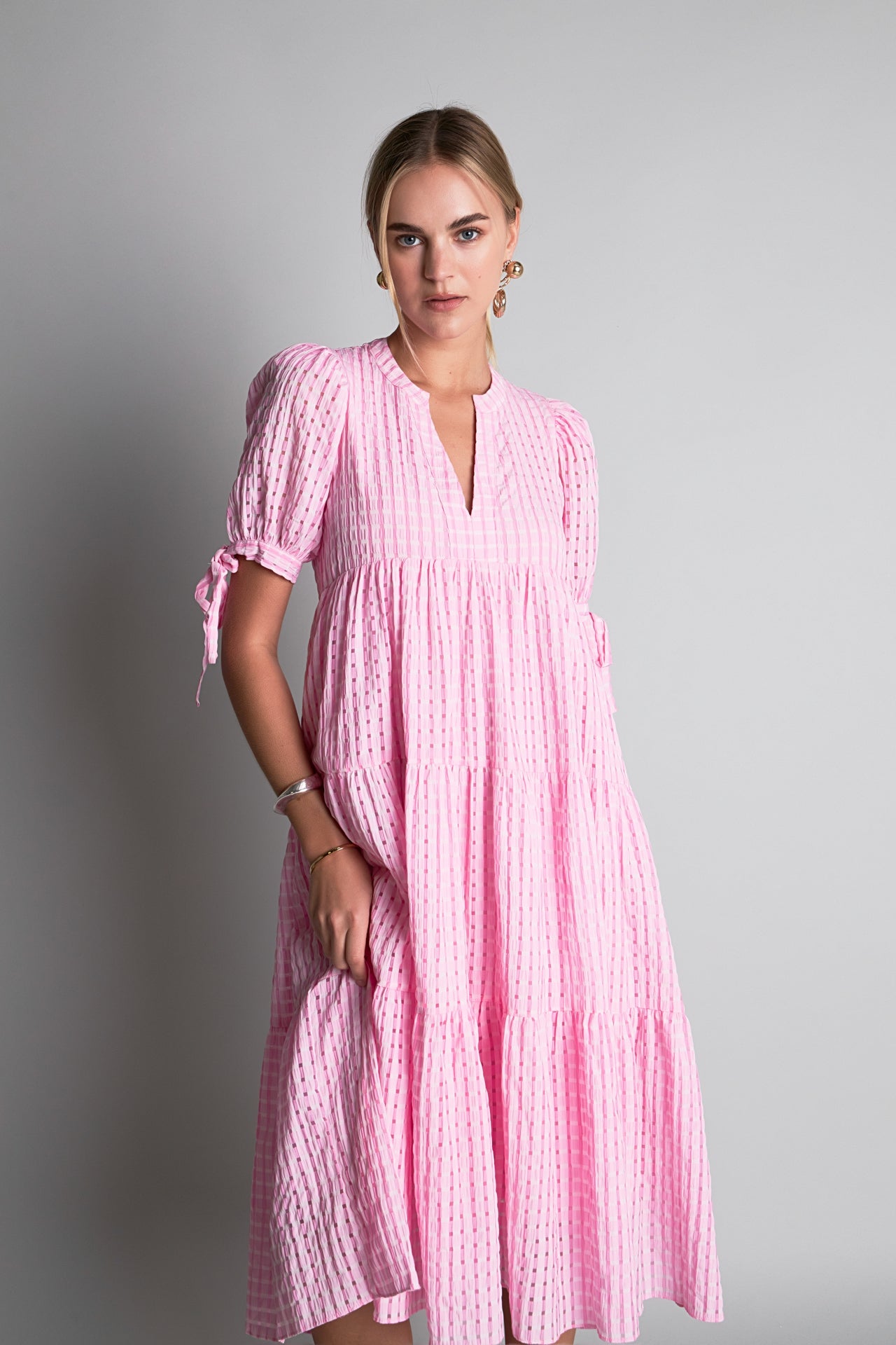 Gingham Tiered Midi Dress