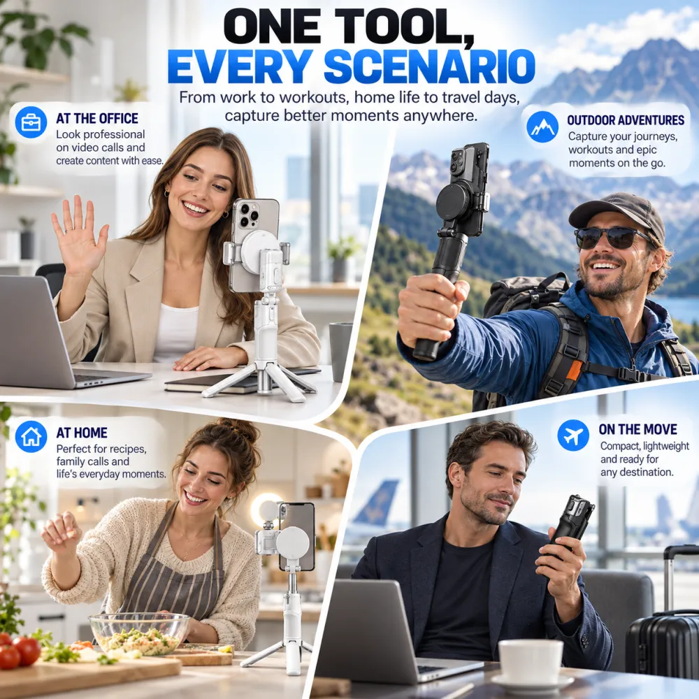 📸 Zoomable Magnetic Palm Grip | Selfie Stick & Tripod