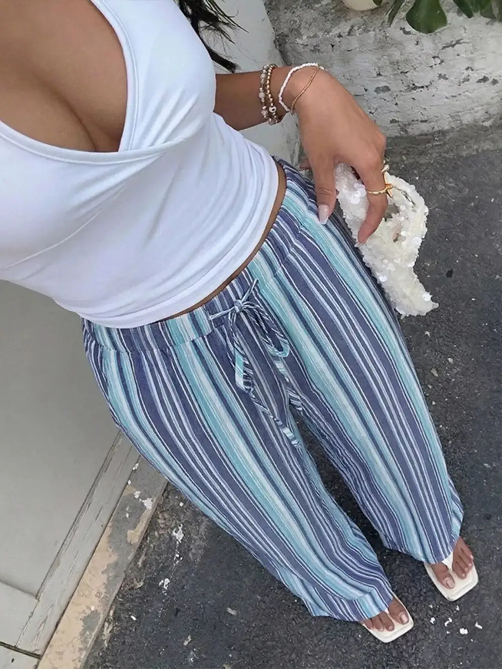 Modern Striped Wide Leg Pants