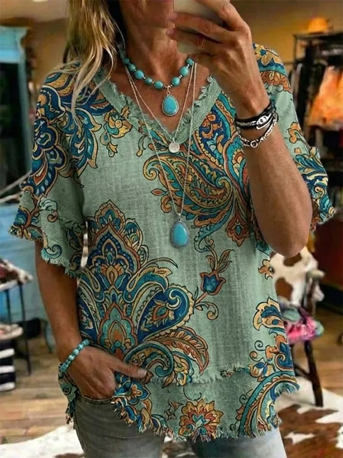 Vintage Art Patchwork Cotton And Linen Shirt