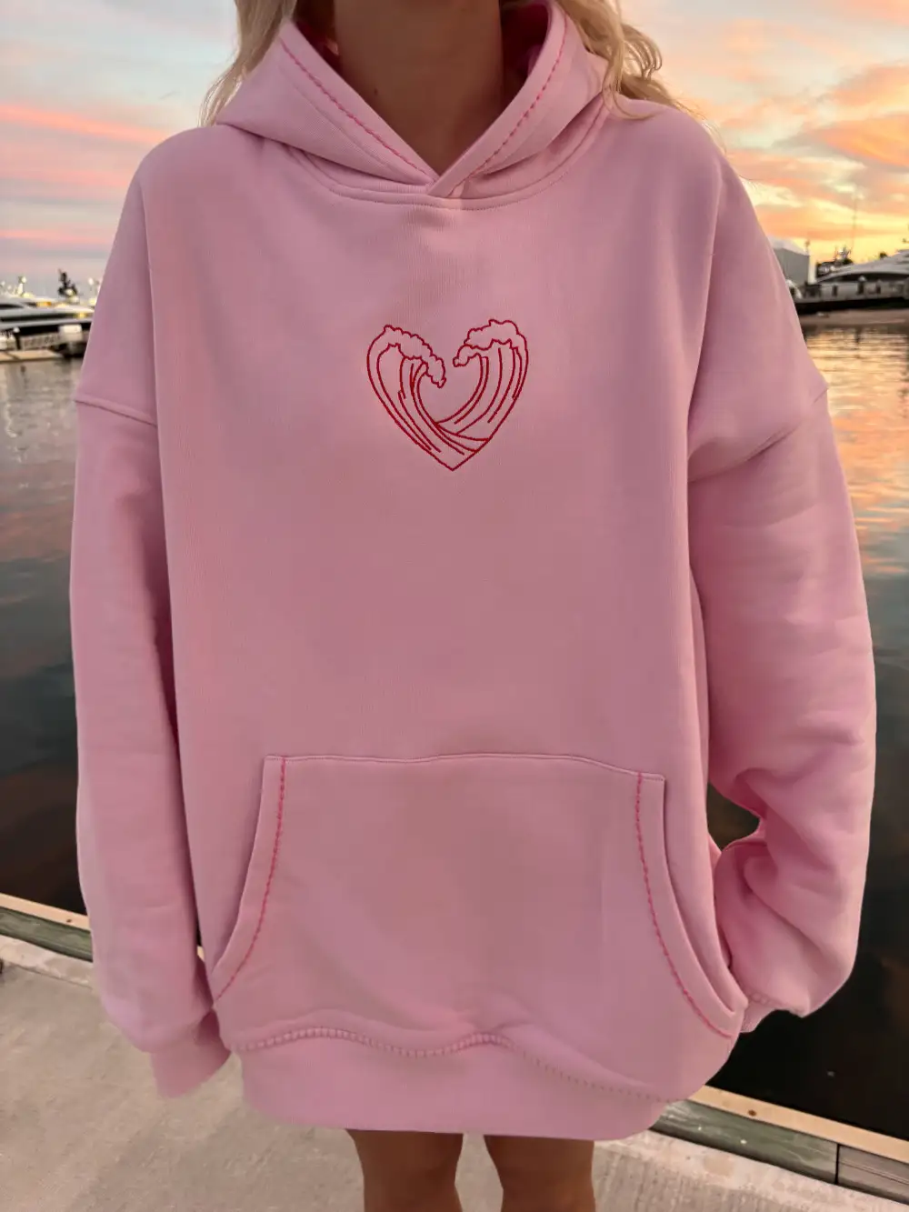 Bubblegum Ocean Heart Stitched Hoodie