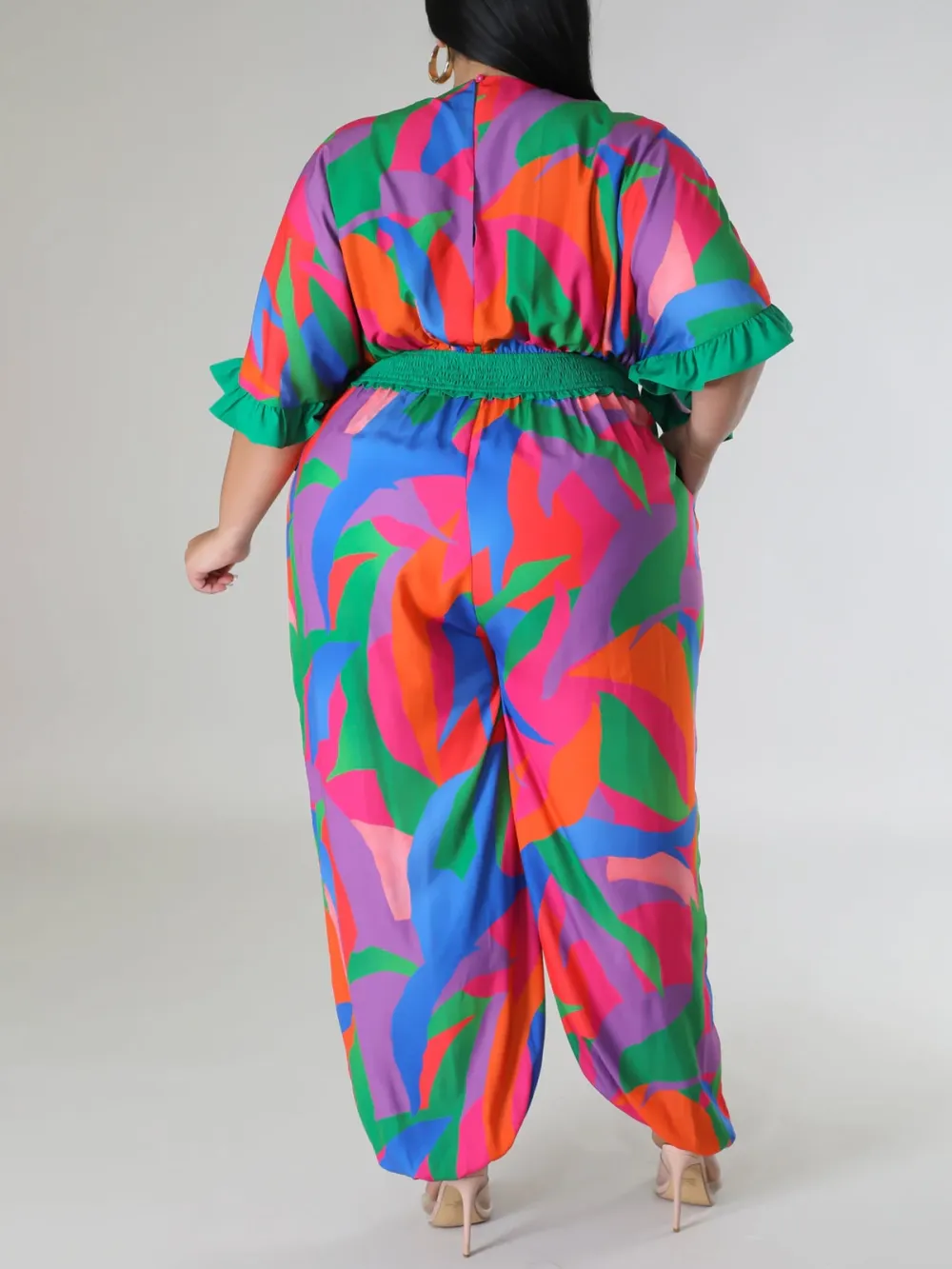 Plus-Size Fashion Women'S Colorful Printed Pantsuit