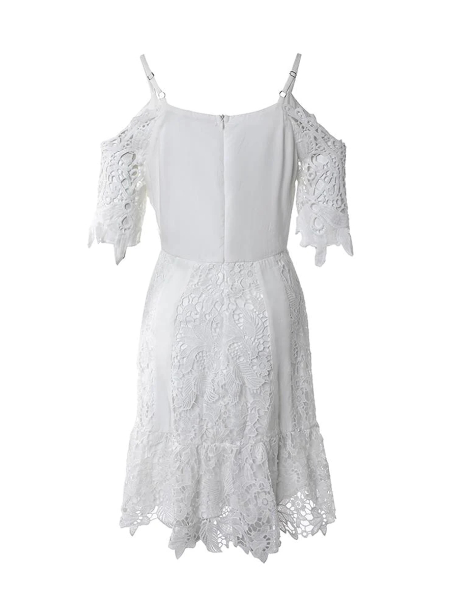 Women's Solid Color Off Shoulder Raised Flower Lace Dress