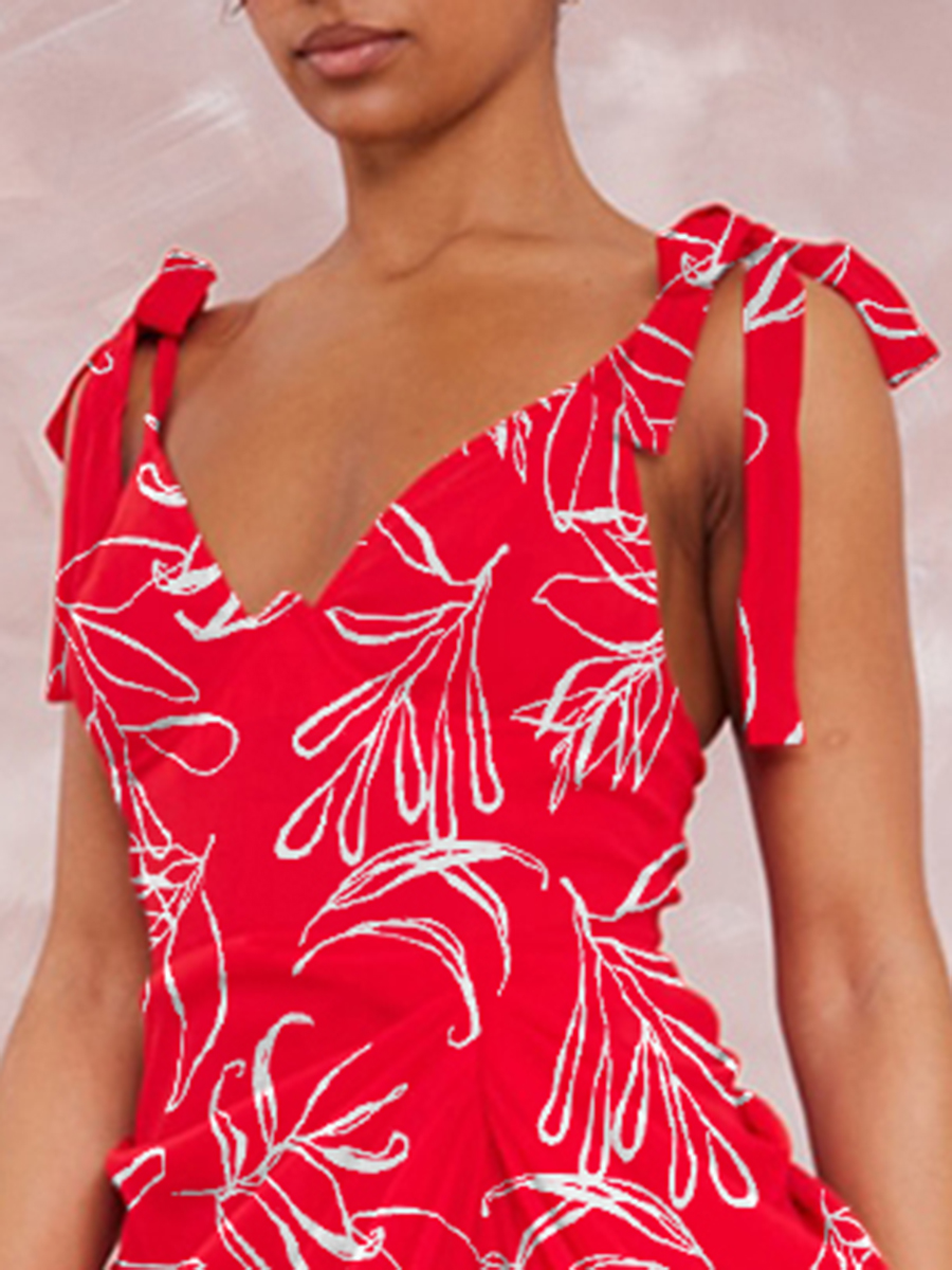 Red Underwire Detail Draped Midi Dress