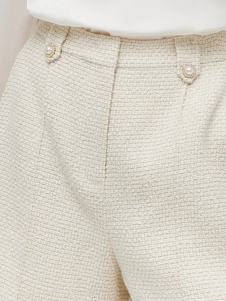 Ivory White Tweed A-Line Women Shorts