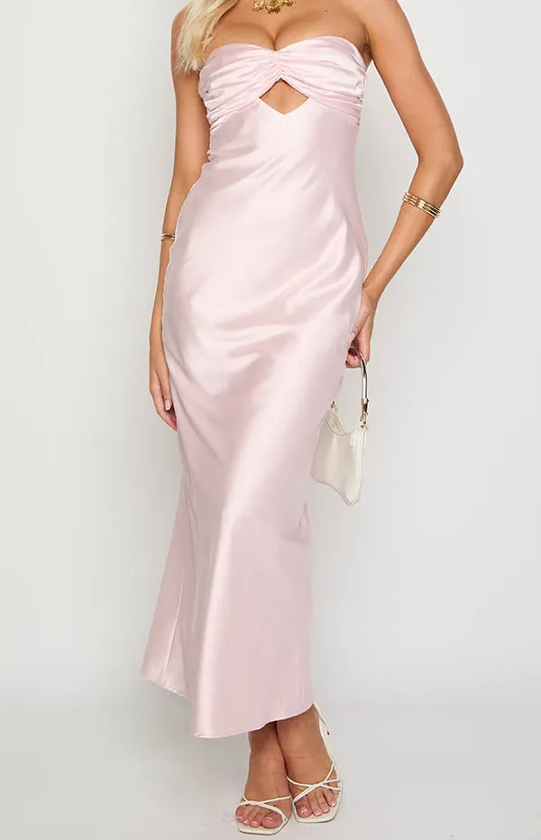 Modern Satin Strapless Maxi Dress