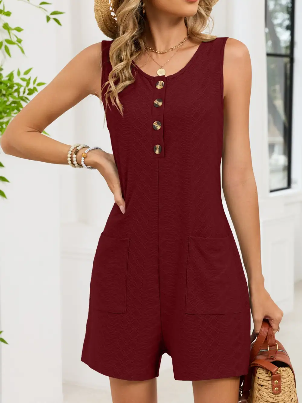 Everyday Button Front Sleeveless Romper