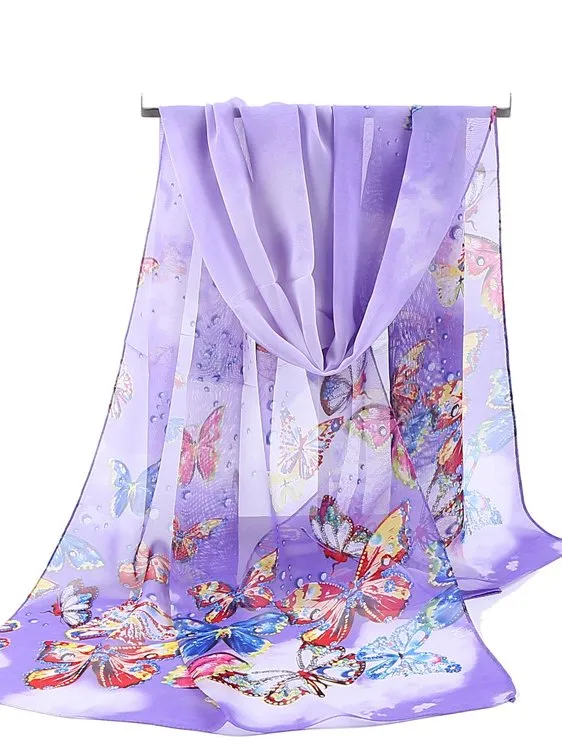 Vacation Butterfly Floral Pattern Silk Scarf Spring Summer Beach Accessories