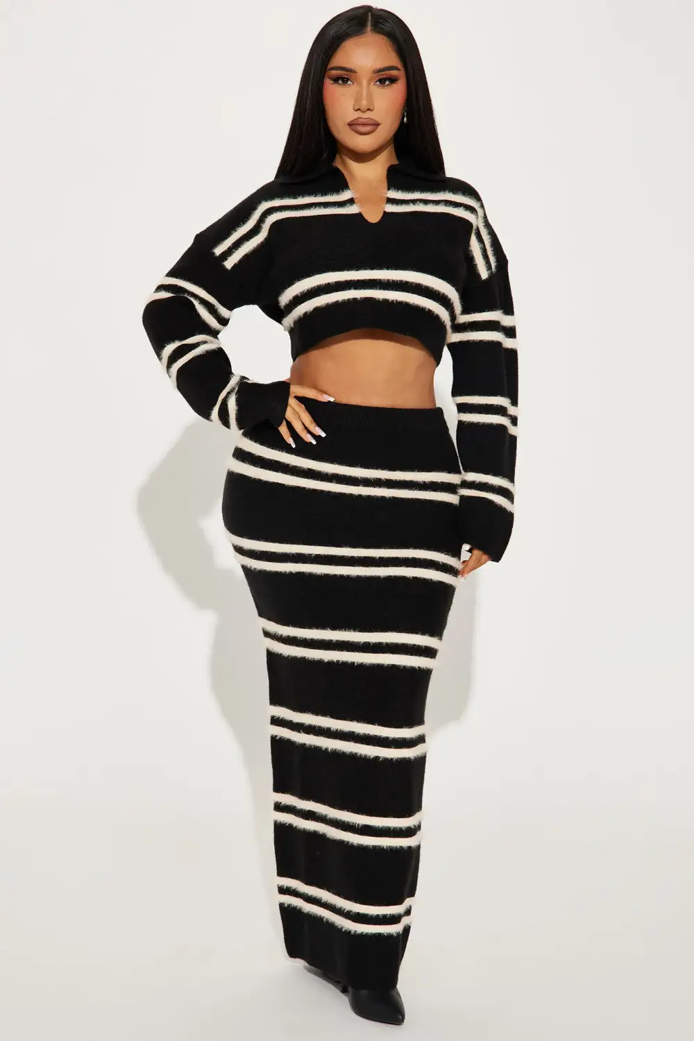 Making Plans Sweater Skirt Set - Black/White