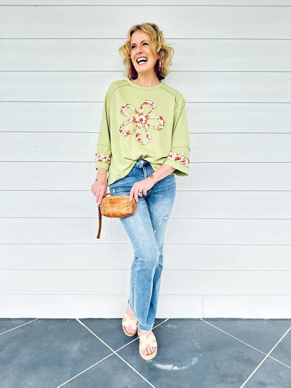 Hallie Flower Patch Top - Pistachio