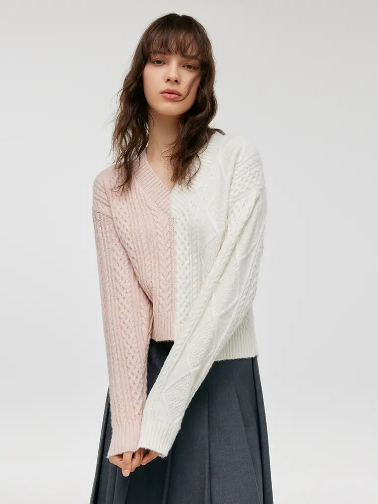 Mohair V-Neck Asymmetric Hem Women Pullover Sweater