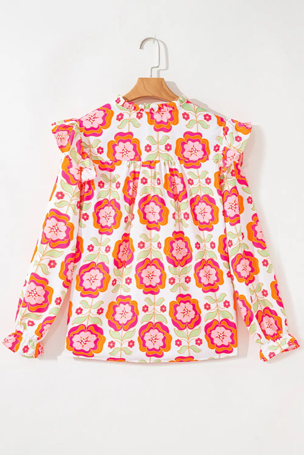 Rose Floral Printed Ruffled Long Sleeve Blouse