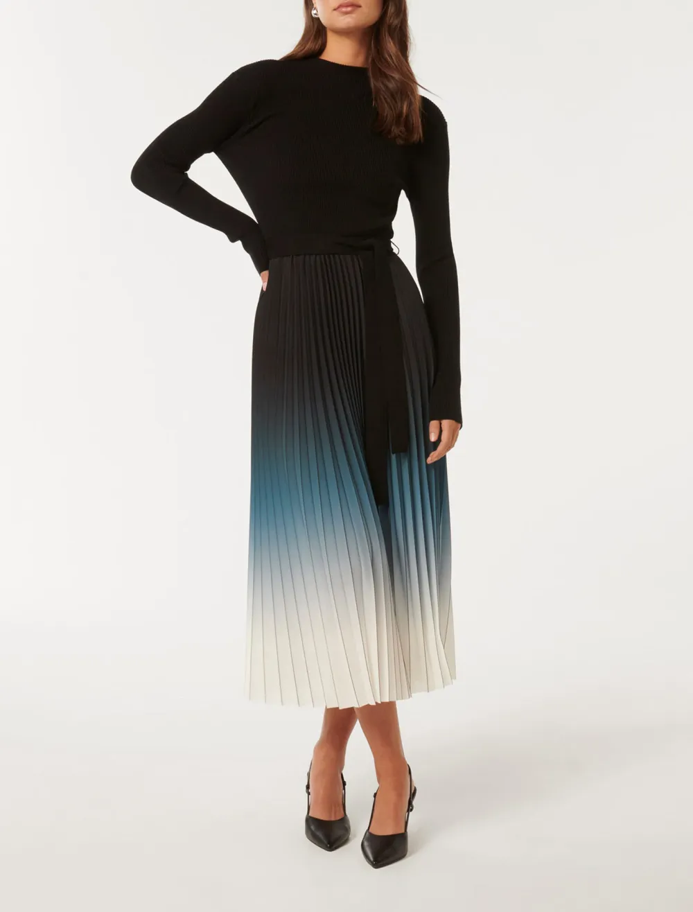 Ombre Pleat Midi Dress