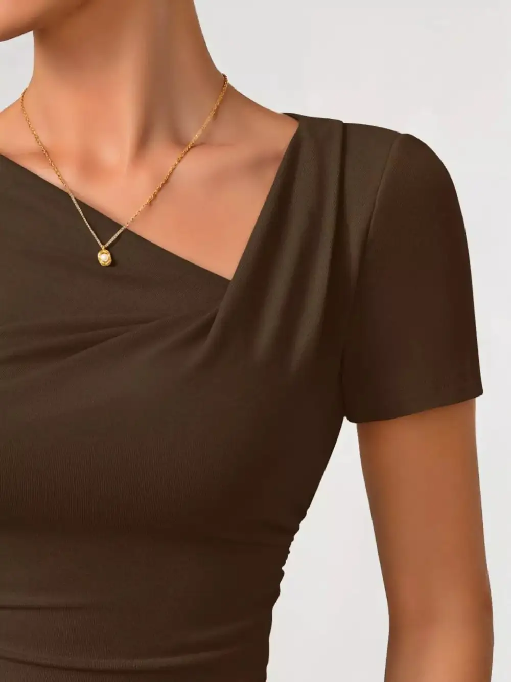 Asymmetrical Neckline Fitted T Shirt