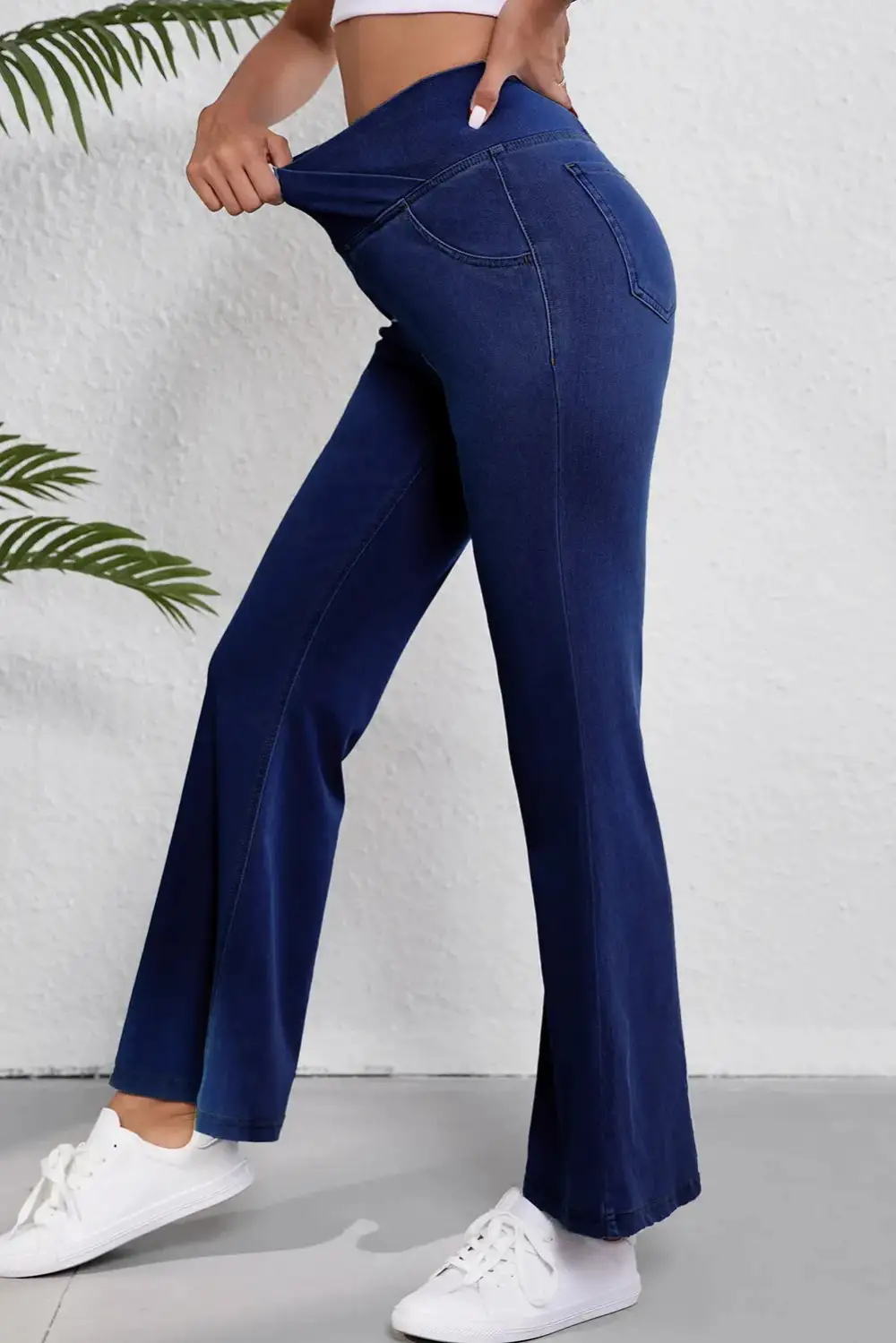 Flare High Waist Dusk Solid Crossed Jeans