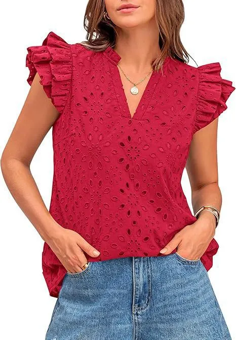Eyelet Lace V-Neck Blouse