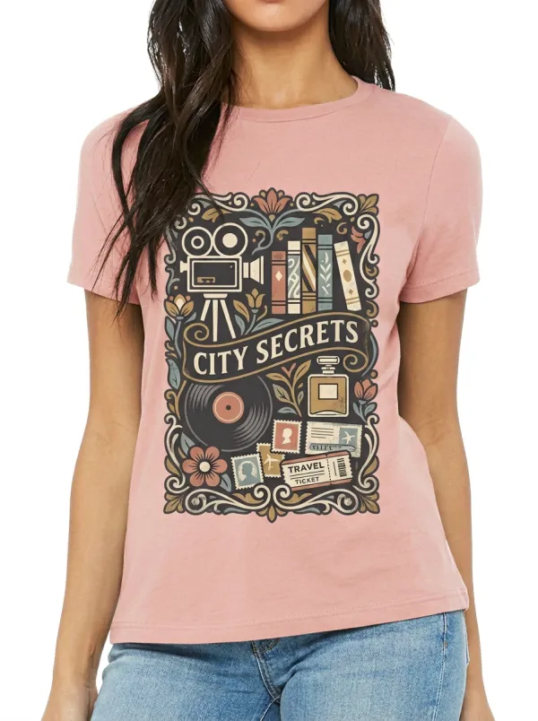 Women's Travel Hobby City Secrets Camera Books Printed T-shirt