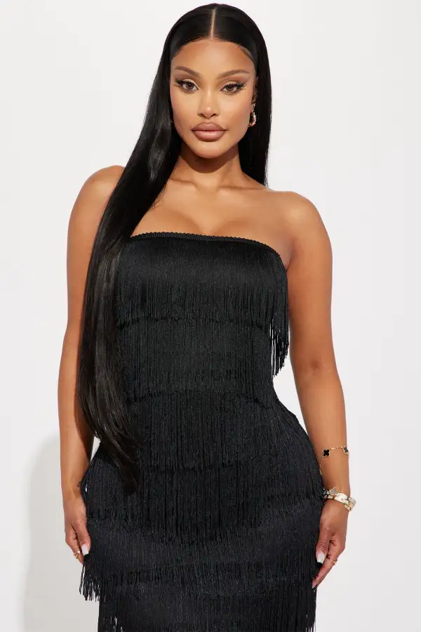 Jordyn Fringe Mini Dress - Black