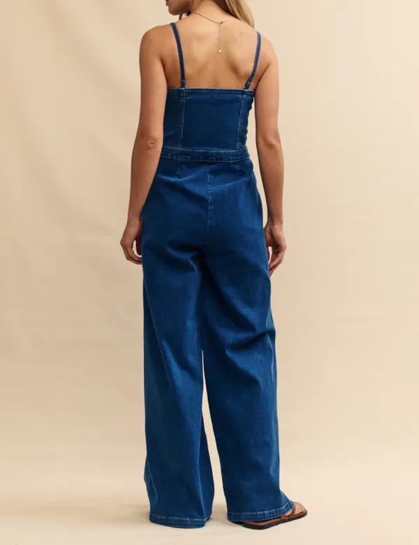 Dark Blue Denim Wide Leg Jumpsuit