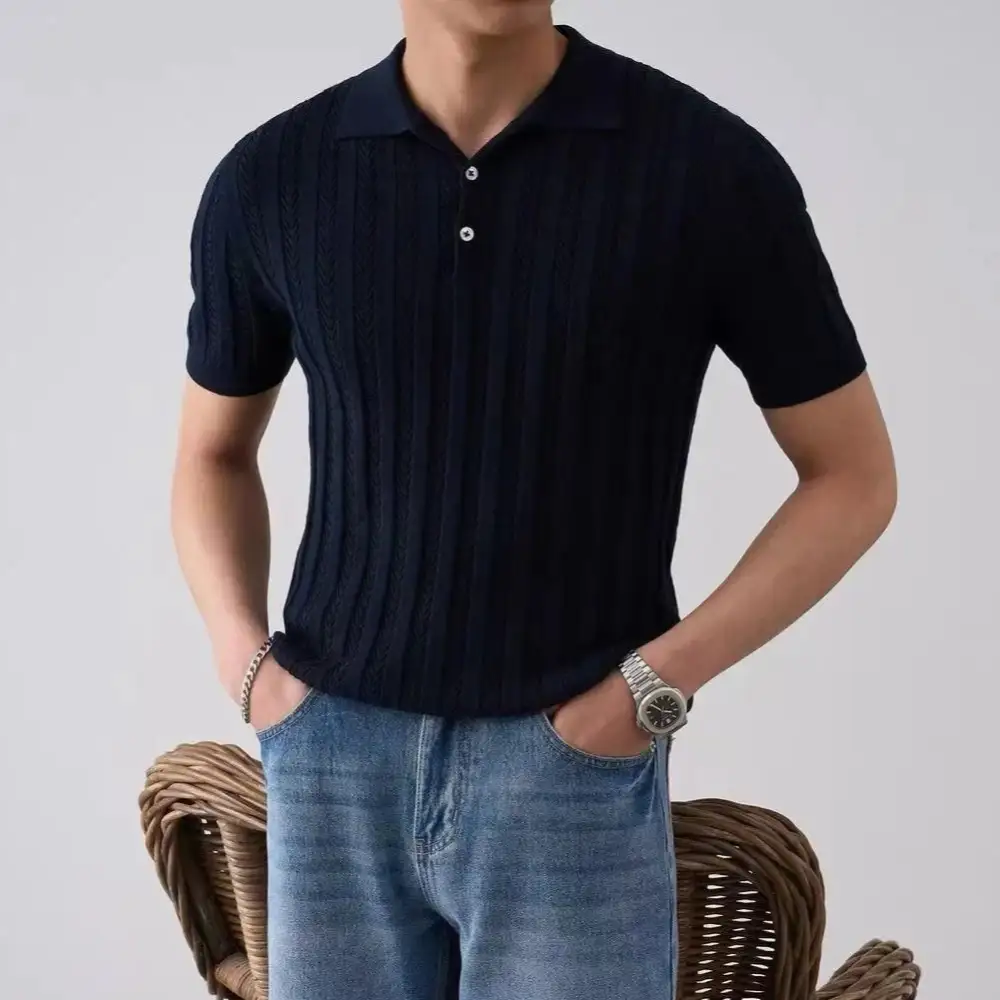 Ribbed Collar Knit Polo
